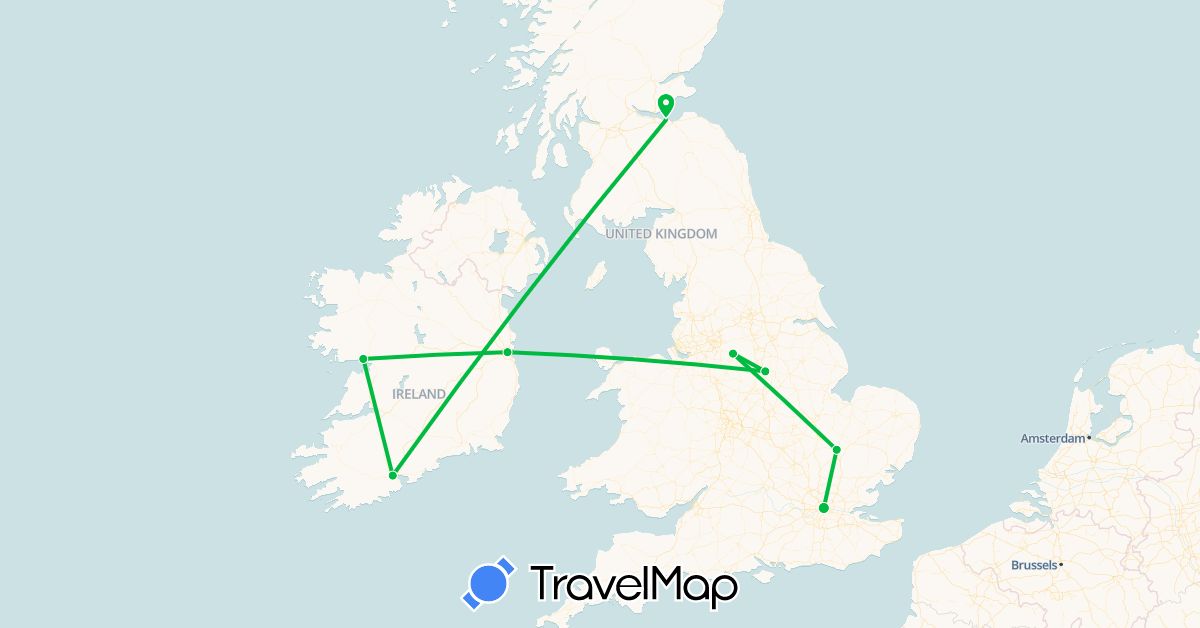 TravelMap itinerary: driving, bus in United Kingdom, Ireland (Europe)
